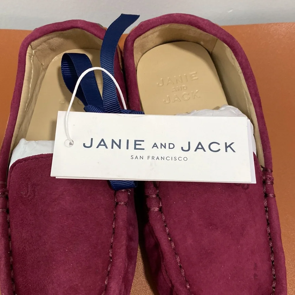 Boy’s Suede Leather Moccasins Shoes Janie And Jack Burgundy Size 9